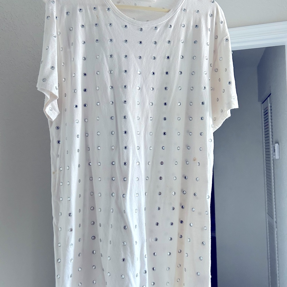 Oversized White Tee with Diamonds